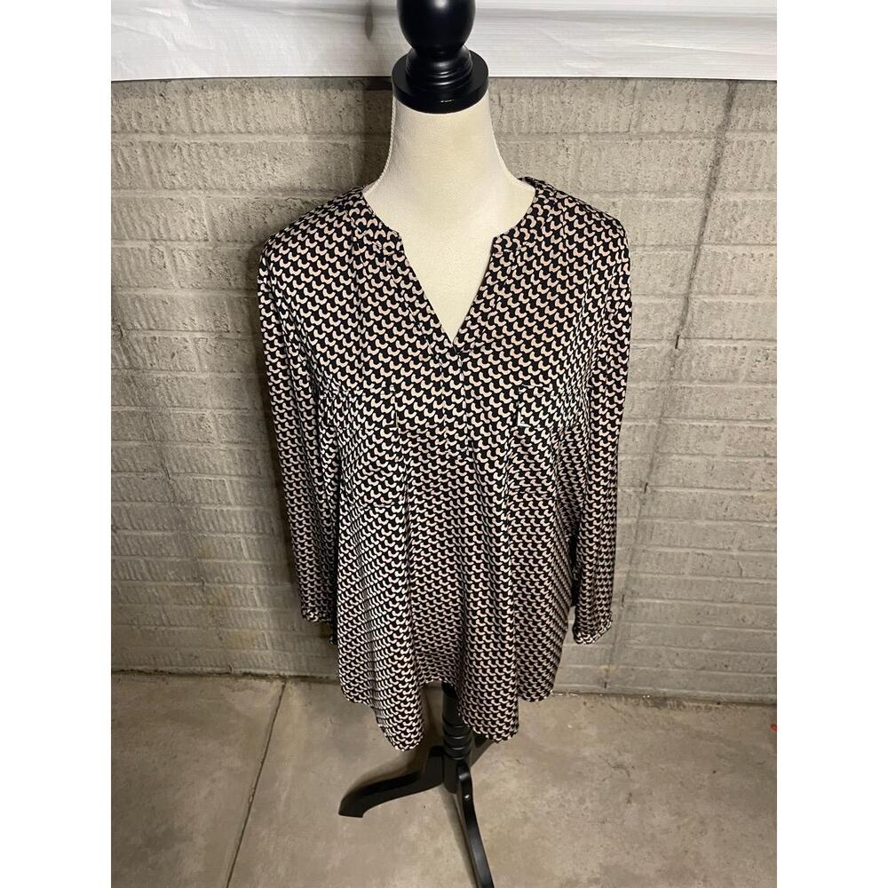 Norm Thompson Womens Geometric‎ Print V Neck Long Sleeve Tunic Blouse Size 1X
